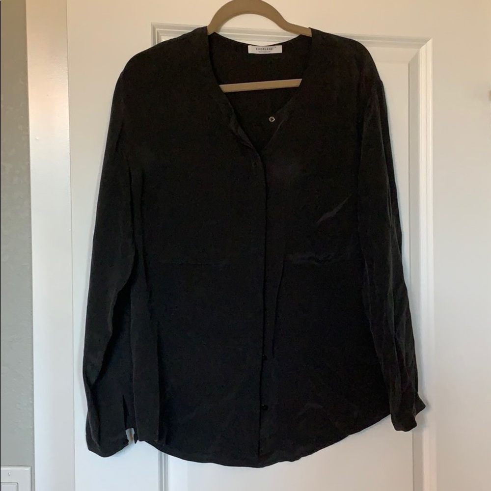 Everlane collarless silk top